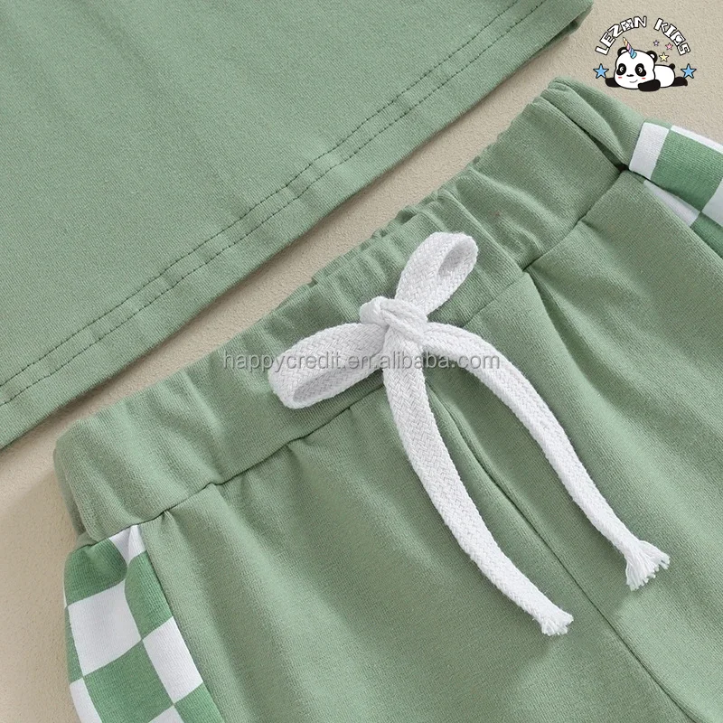 LEZONKIDS - Stylish Cotton Customized Color Block Kids T Shirt and Shorts Two Pieces Summer Boys Clothing Set